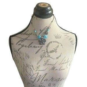 Womens Rose necklace 3D pendant Turquoise Green Silver Color Y2K